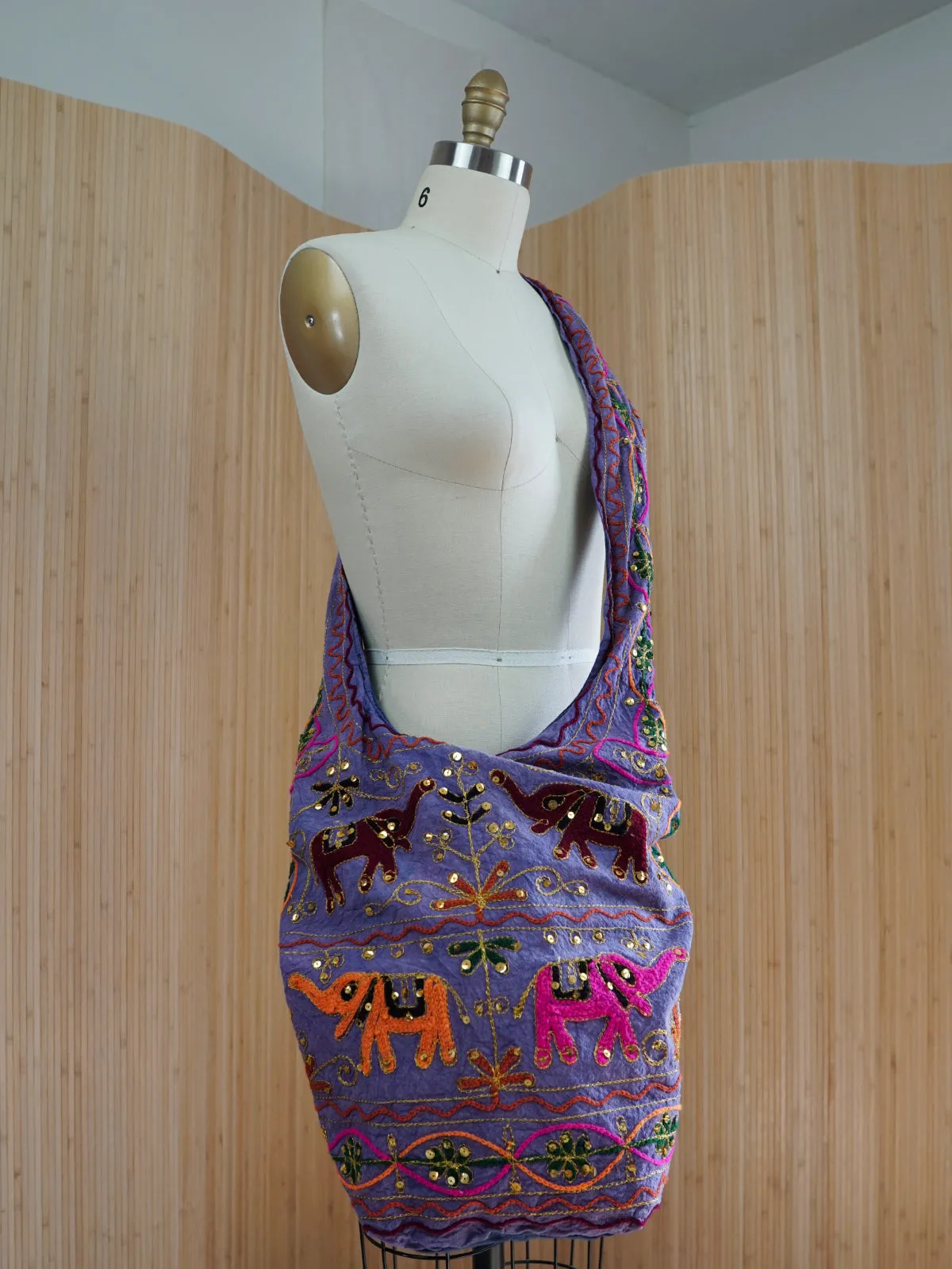 Slouchy Embroidered Elephant Hobo Bag