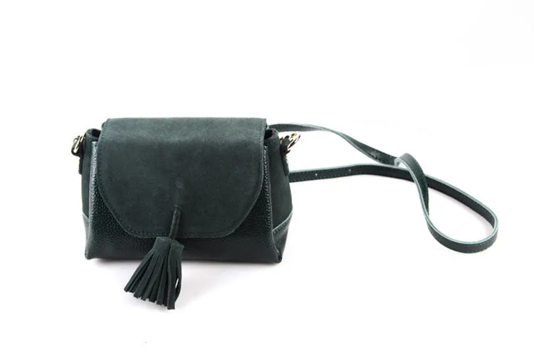 Small Cute Leather Crossbody Satchel Purse With Fringe Shoulder Bag for Women