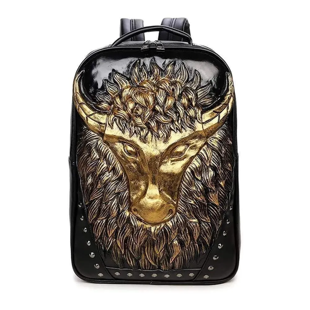 Studded 3D Cow Head Waterproof Backpack Unisex Computer Laptop Bags Large