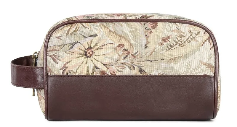 The Clownfish Combo of 2 Flossy Tapestry Travel Pouch Toiletry Bag (Flax, Beige)