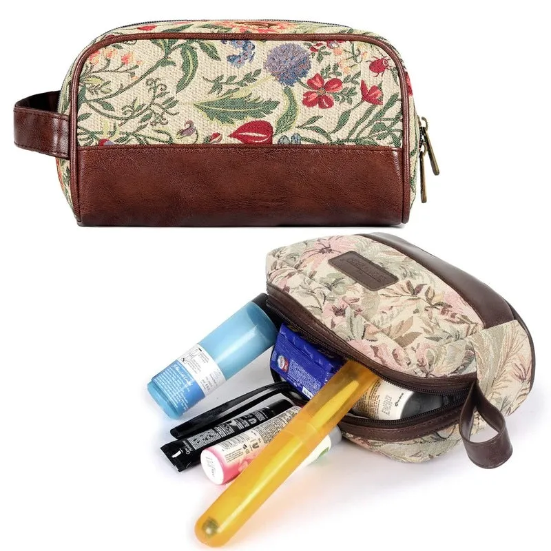 The Clownfish Combo of 2 Flossy Tapestry Travel Pouch Toiletry Bag (Flax, Beige)