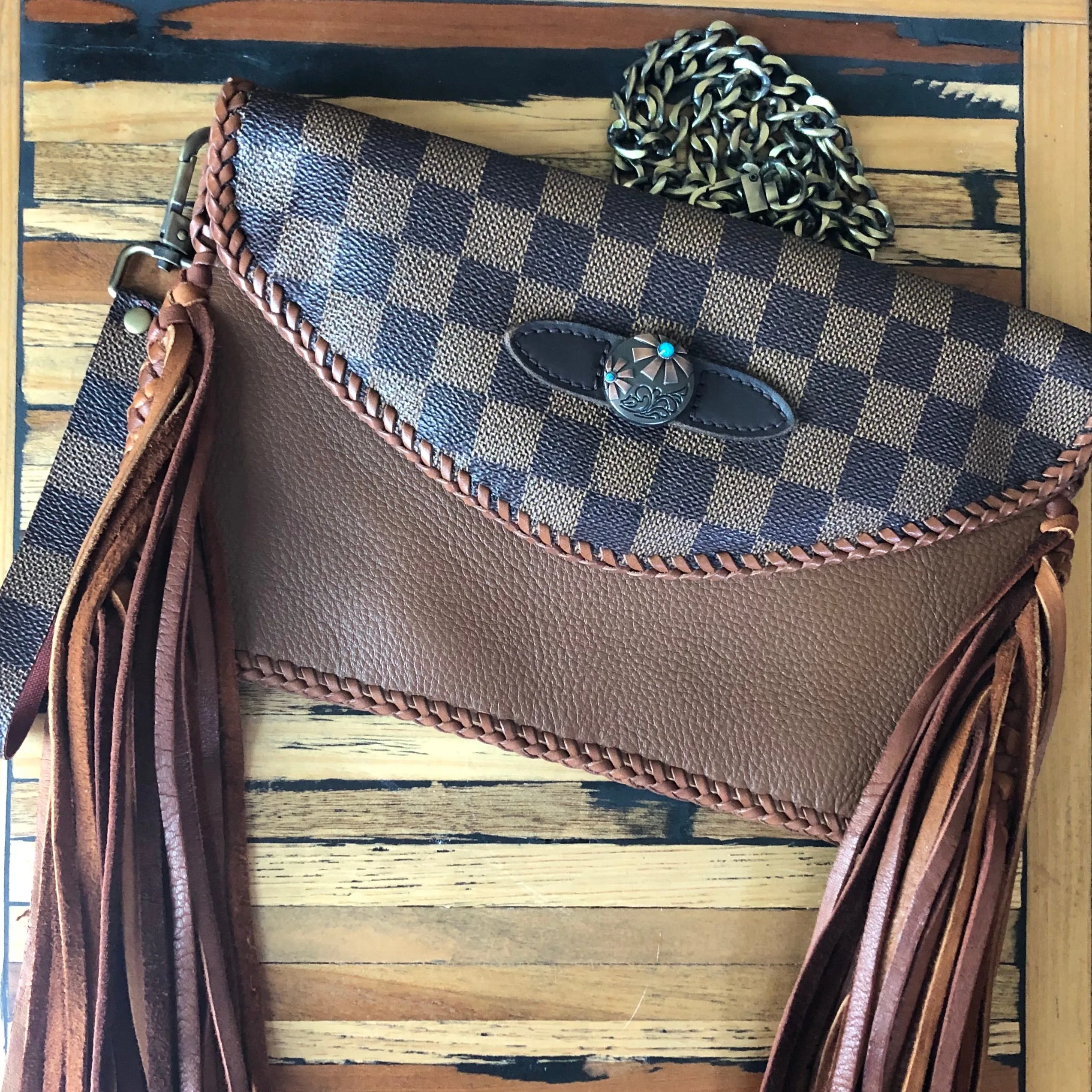 The Eagle - Fringed Cognac Vintage Wristlet/Crossbody/Clutch Bag