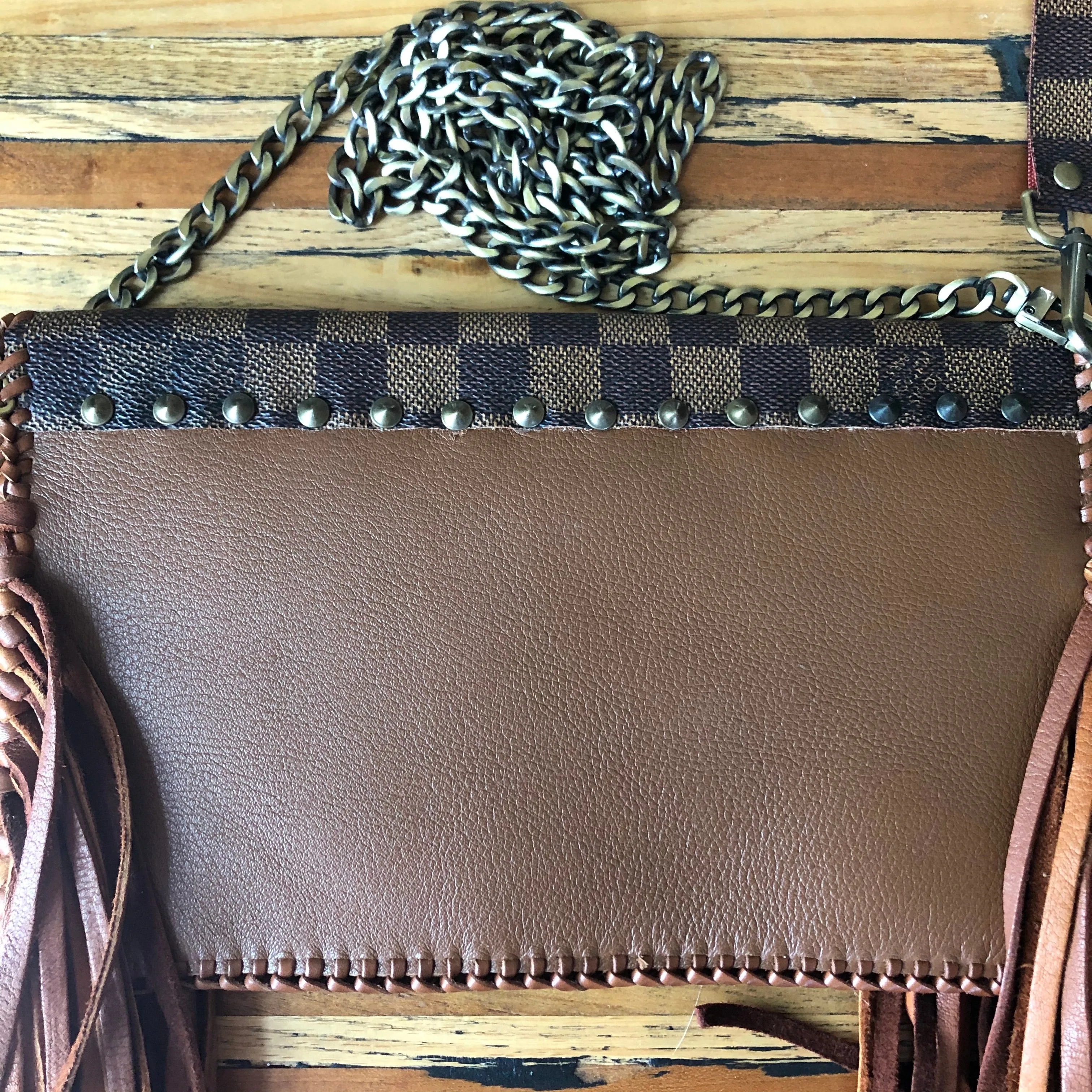 The Eagle - Fringed Cognac Vintage Wristlet/Crossbody/Clutch Bag