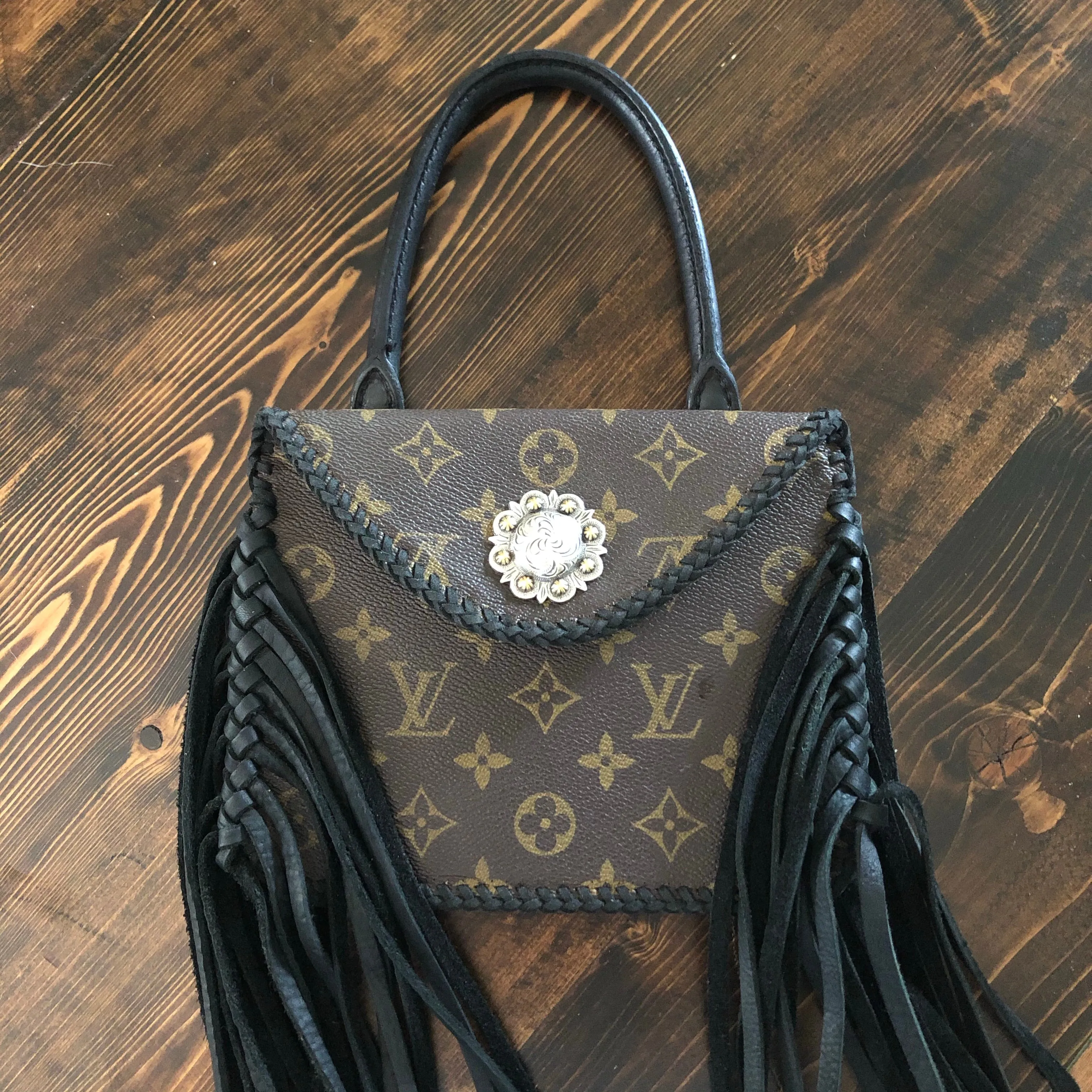 The Falcon - Monogram Black Fringe Vintage Mini Tote/Crossbody