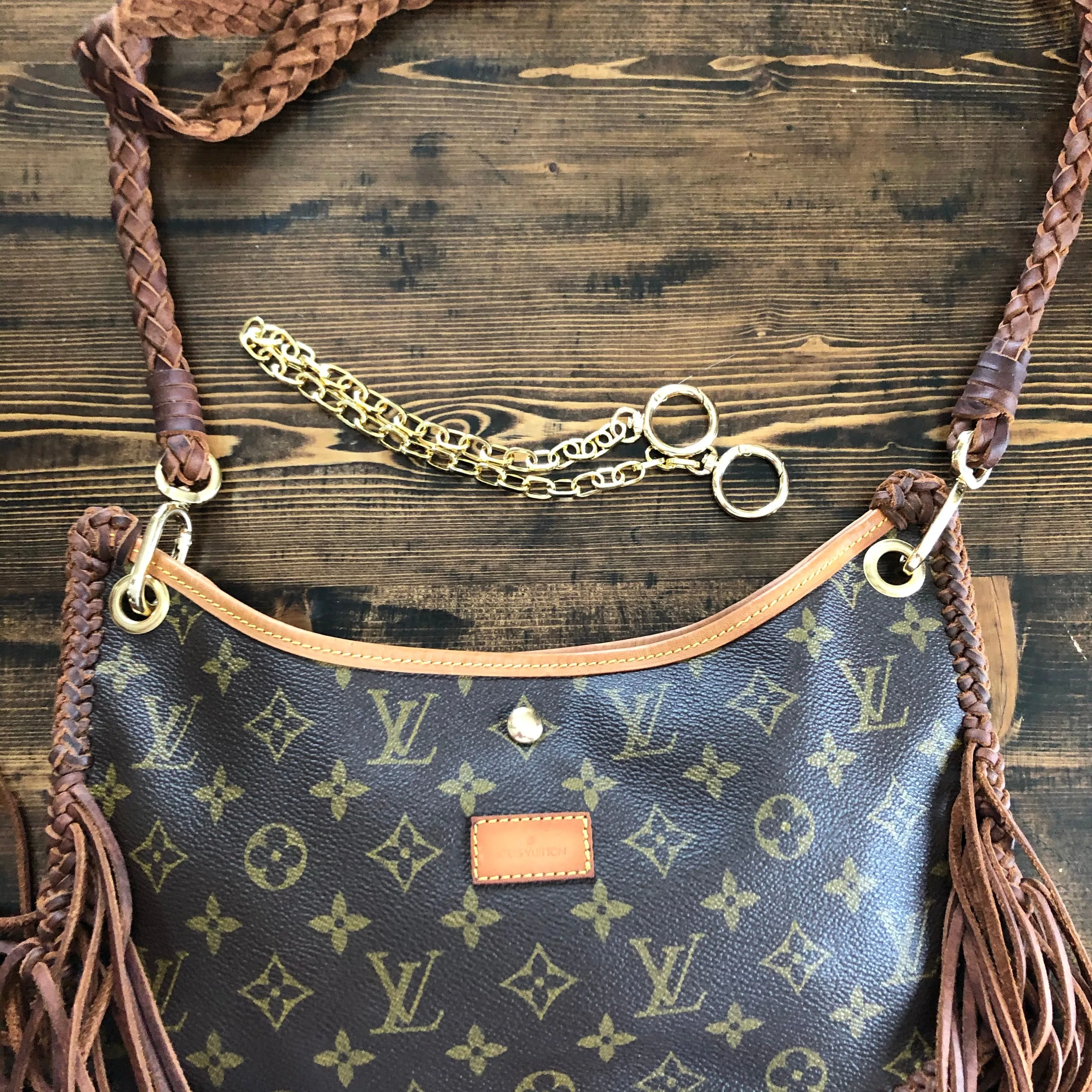 The Peacock - Vintage Monogram Hobo Crossbody/Tote with Fringe