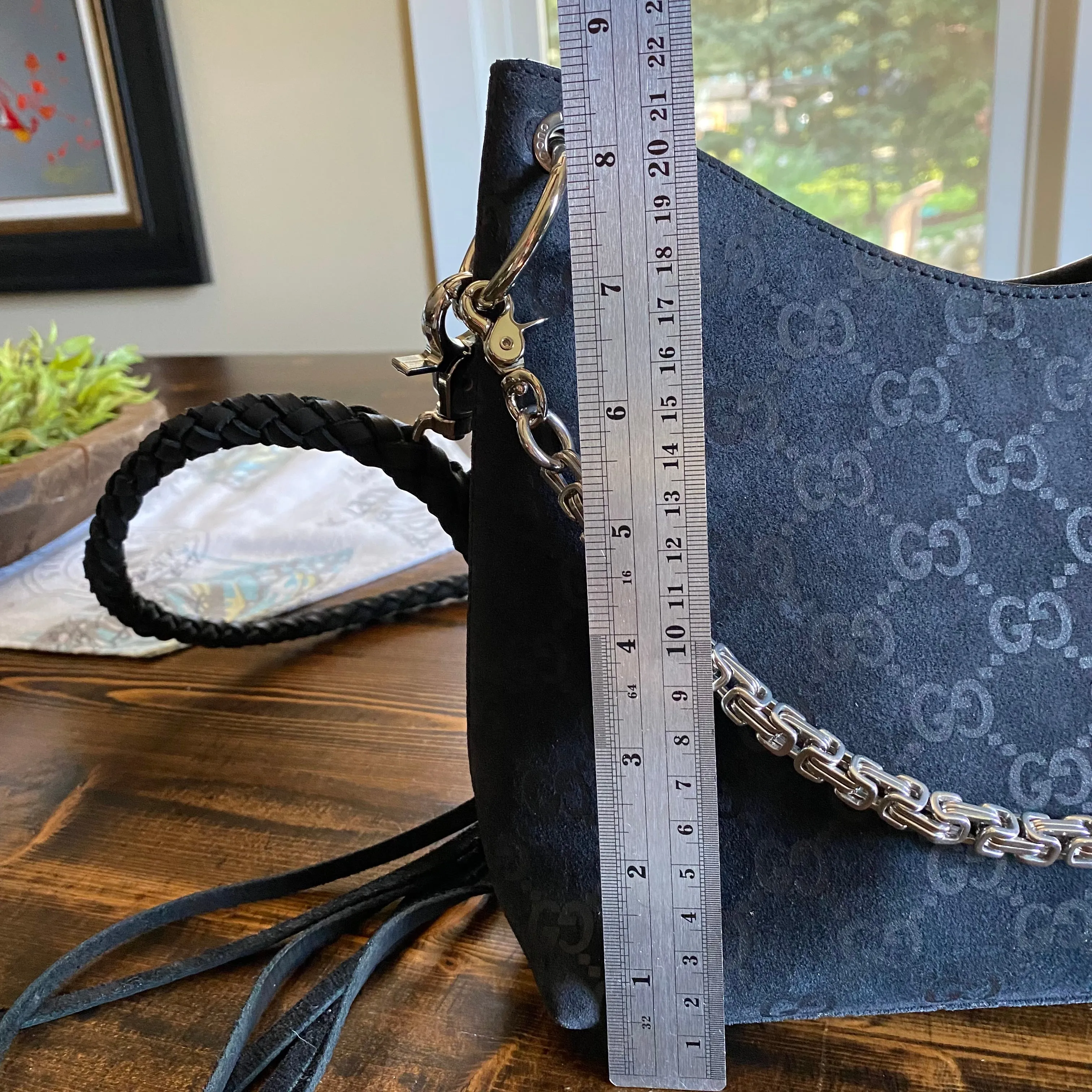 The Peacock - Vintage Suede GG Hobo in Black Crossbody