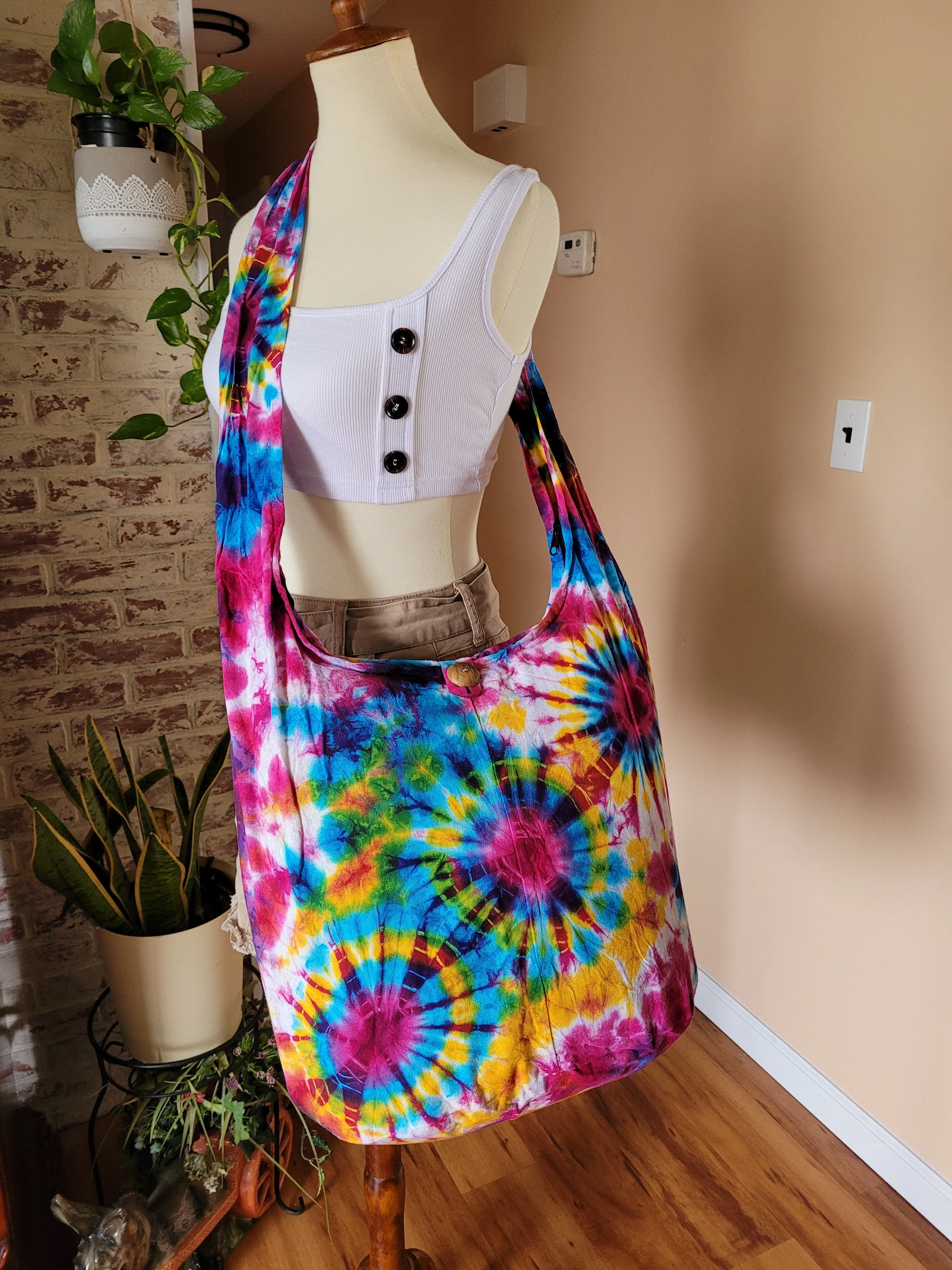 Tie Dye Bags Hobo Sling Shoulder Hippie Bohemian festival Top Zip Firework Colorful