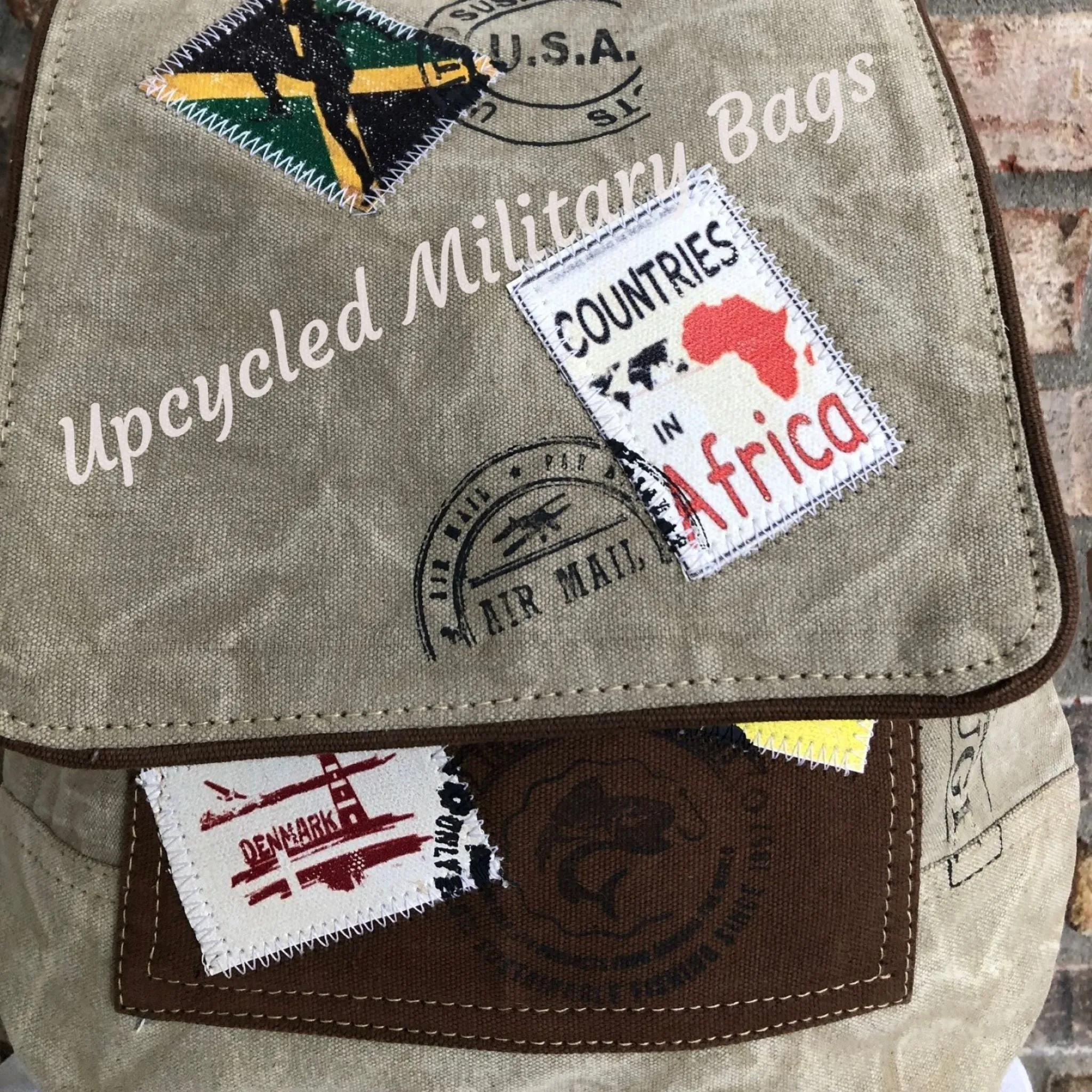 Travel Stamp Medium Size Backpack Sustainable Military Canvas Bag