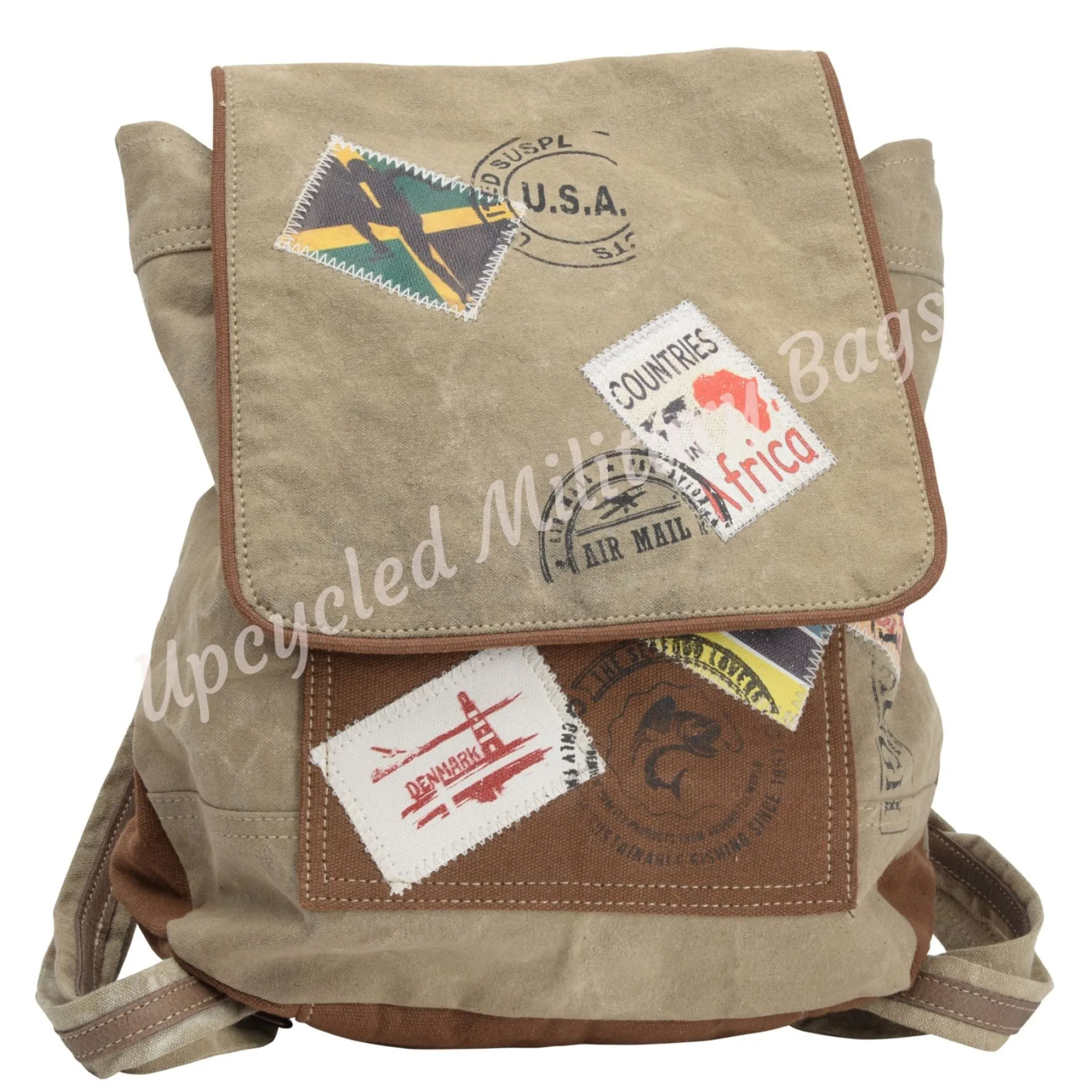 Travel Stamp Medium Size Backpack Sustainable Military Canvas Bag