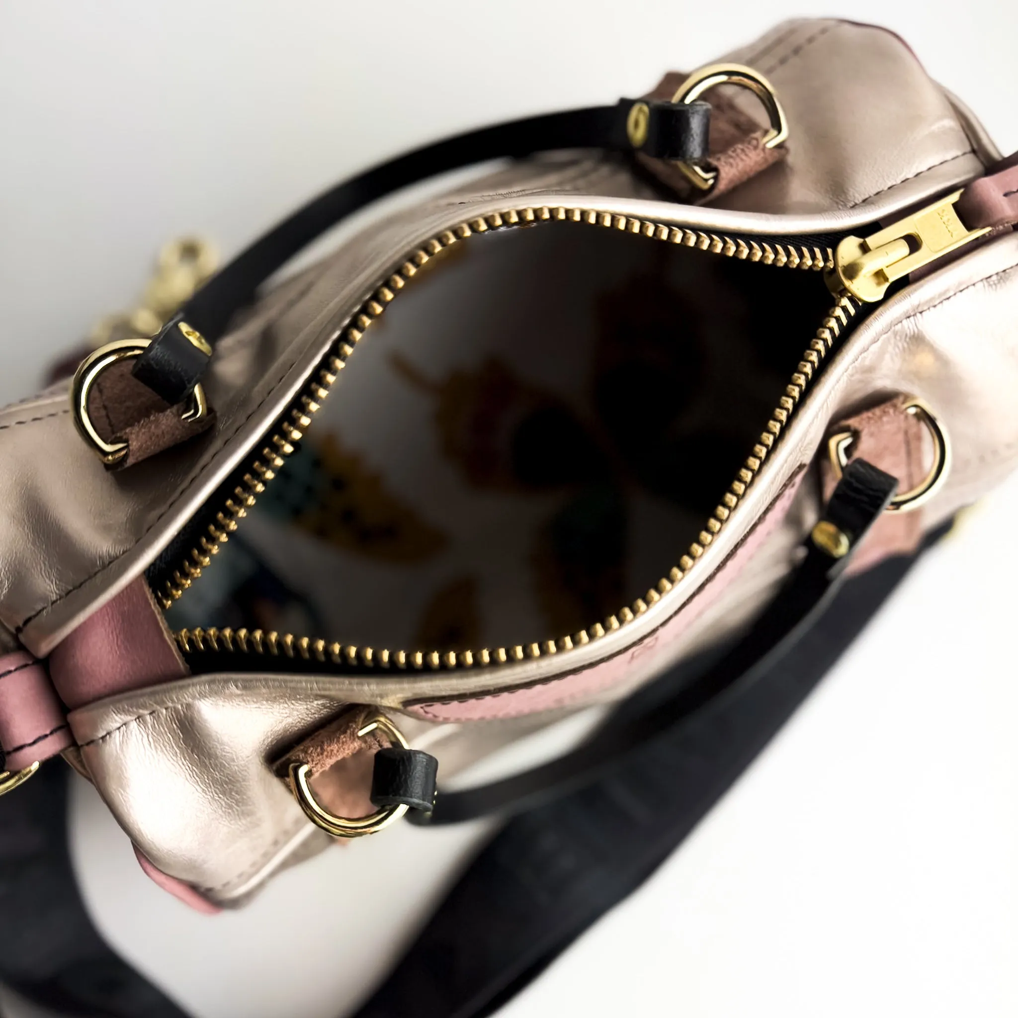 Urban Edge Collection | Gigi Baby Duffel   Crossbody | Distressed Pink Jade   Champagne Steel