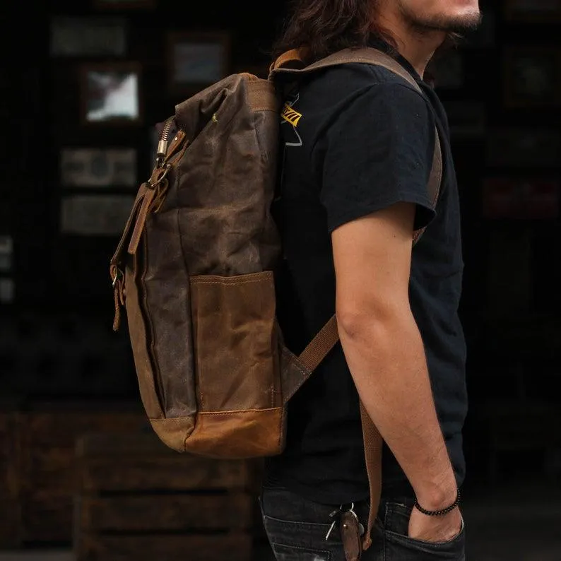 Vintage Canvas Backpack Rucksack Mens