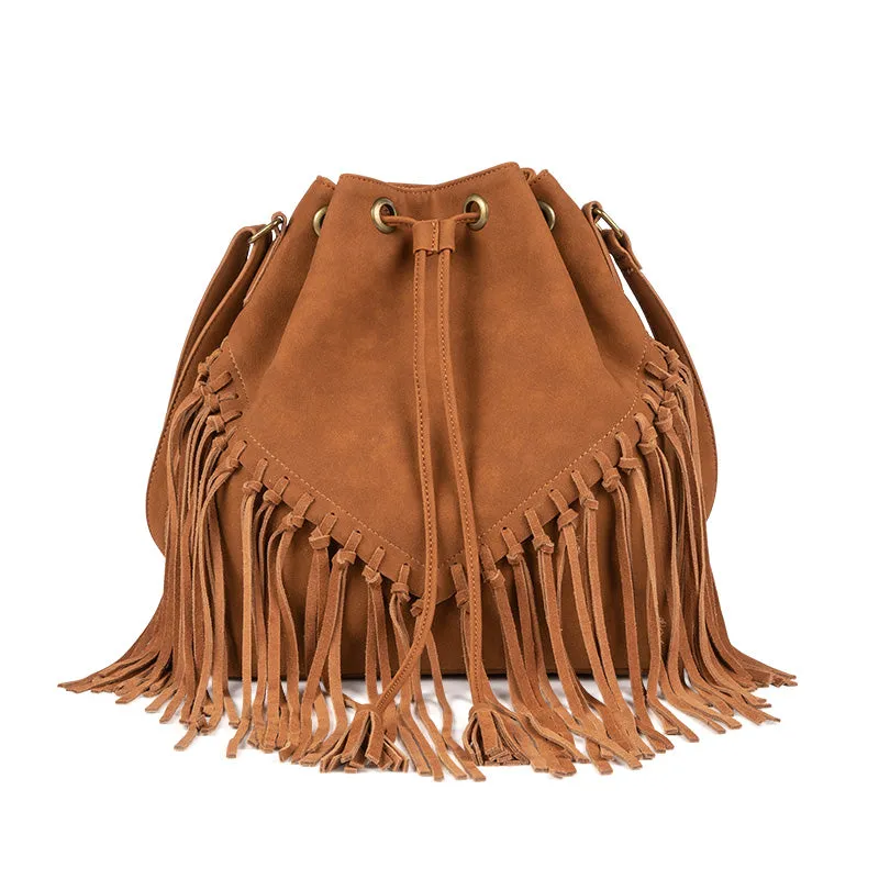 Vintage PU Leather Boho Crossbody Fringe Purse Shoulder Bag for Women