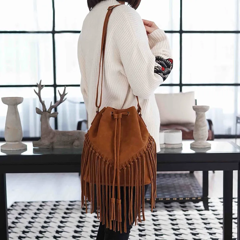 Vintage PU Leather Boho Crossbody Fringe Purse Shoulder Bag for Women