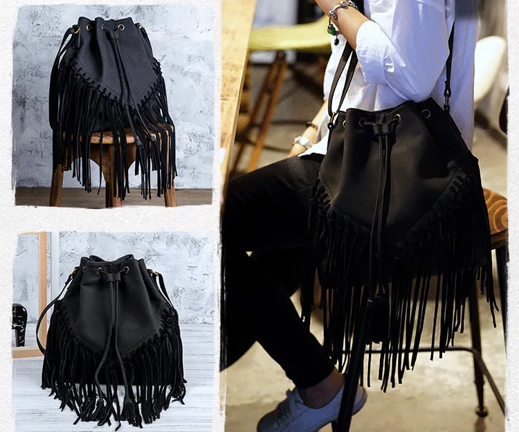 Vintage PU Leather Boho Crossbody Fringe Purse Shoulder Bag for Women