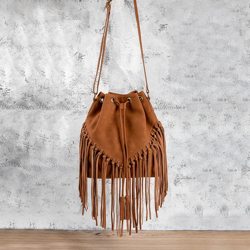 Vintage PU Leather Boho Crossbody Fringe Purse Shoulder Bag for Women