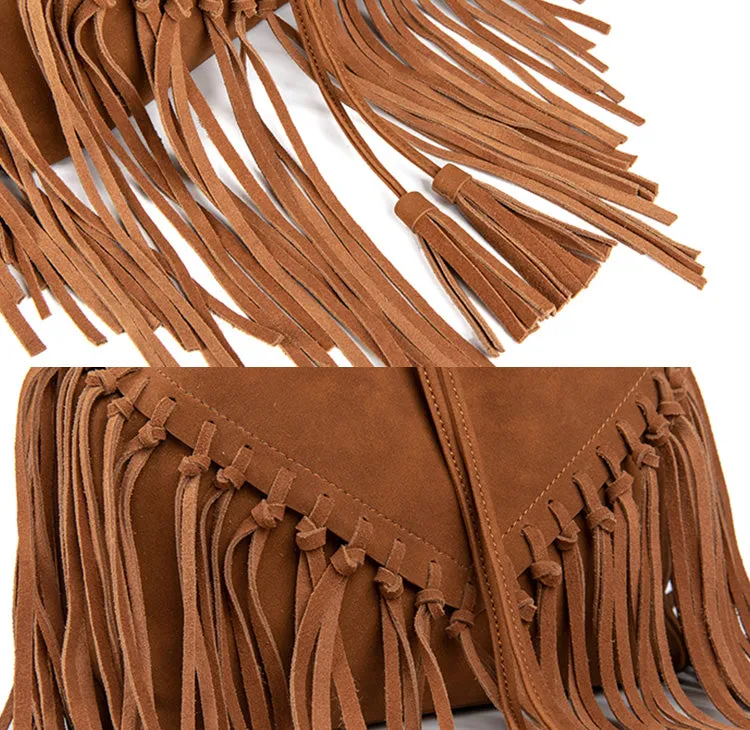 Vintage PU Leather Boho Crossbody Fringe Purse Shoulder Bag for Women