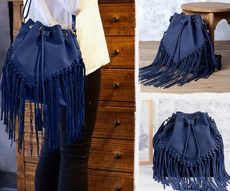 Vintage PU Leather Boho Crossbody Fringe Purse Shoulder Bag for Women