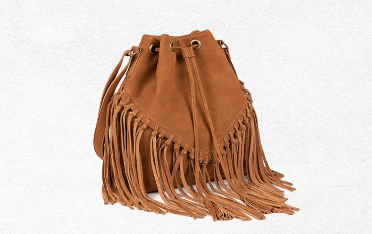 Vintage PU Leather Boho Crossbody Fringe Purse Shoulder Bag for Women