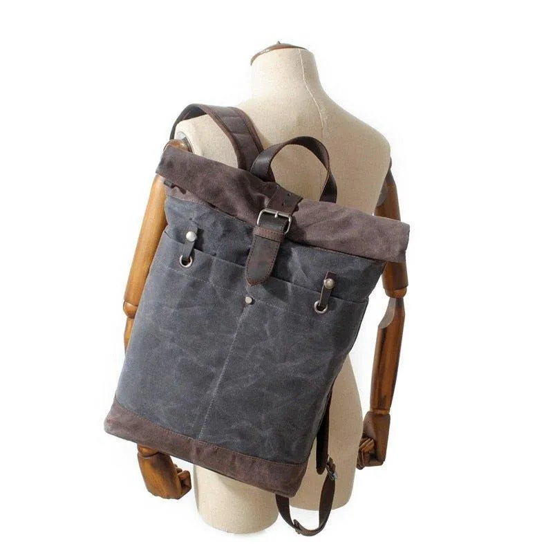 Vintage Roll Top Waxed Canvas Backpack Rucksack