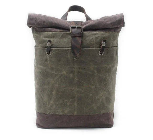 Vintage Roll Top Waxed Canvas Backpack Rucksack