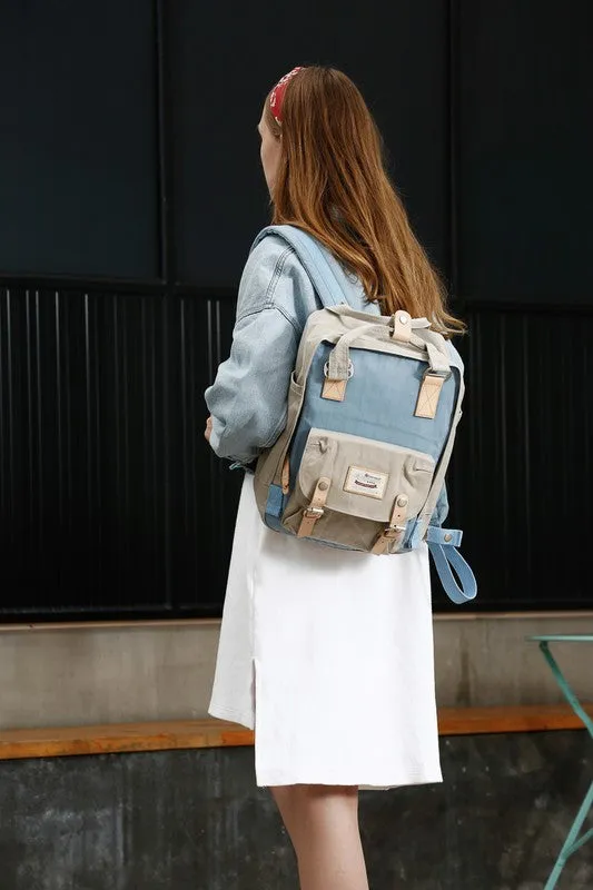 Vintage Style Blue/Pink Waterproof Backpack