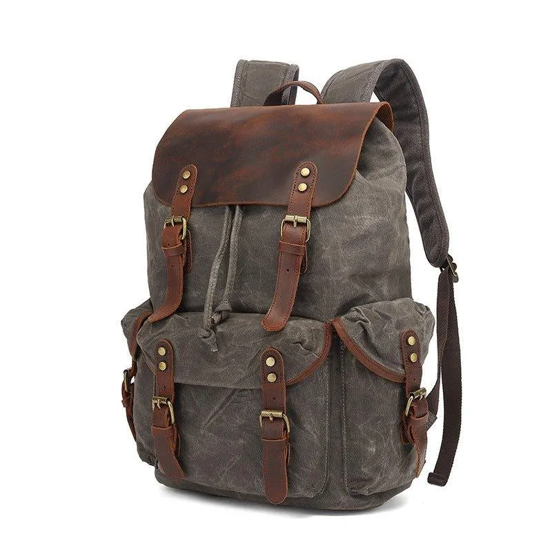 Vintage Waxed Canvas and Leather Backpack Mens-Khaki