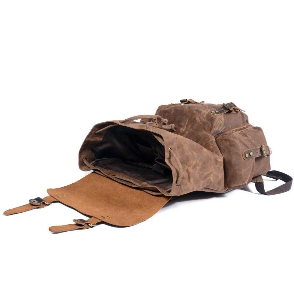 Vintage Waxed Canvas and Leather Backpack Mens-Khaki