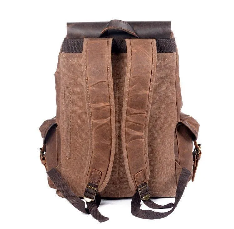 Vintage Waxed Canvas and Leather Backpack Mens-Khaki