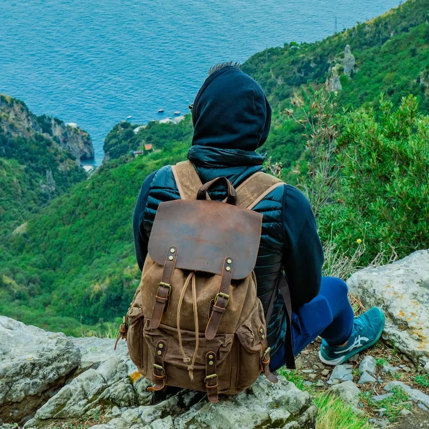 Vintage Waxed Canvas and Leather Backpack Mens