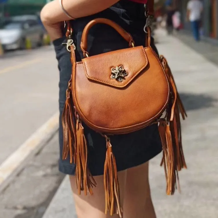 Vintage Womens Leather Fringe Crossbody Handbags Purse Small Shoulder Bag for Women