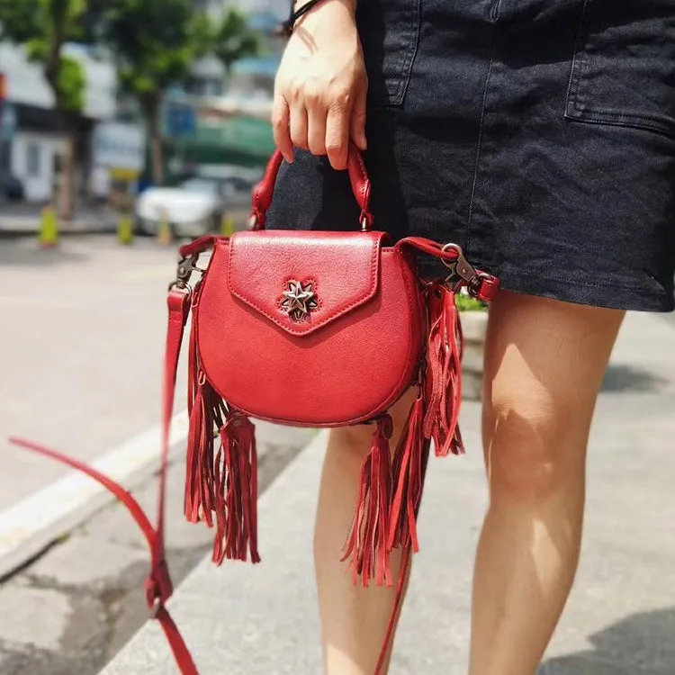 Vintage Womens Leather Fringe Crossbody Handbags Purse Small Shoulder Bag for Women