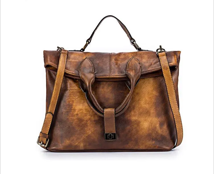 Western Ladies Brown Leather Side Bag Leather Crossbody Purse For Women