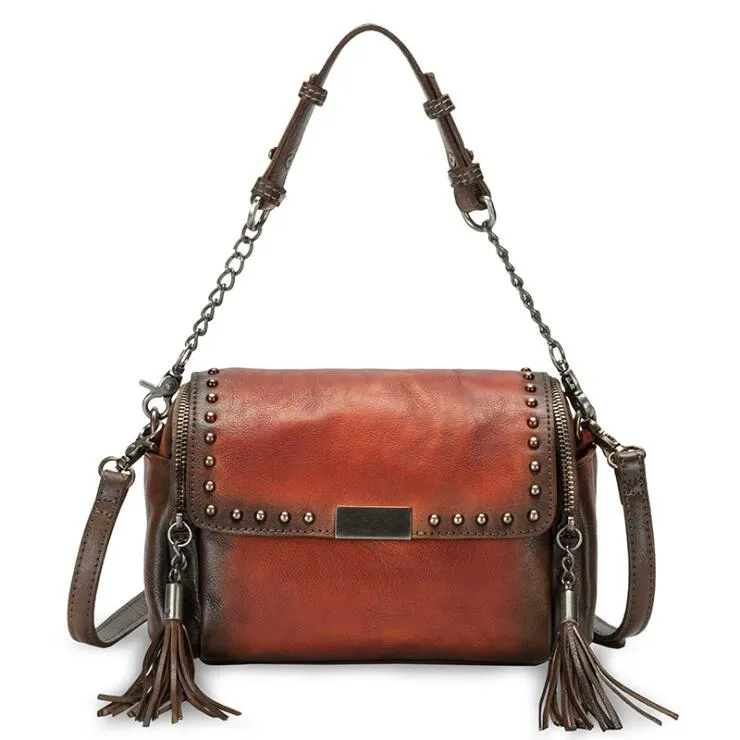 Western Leather Purse With Fringe For Women Boho Purses With Rivets