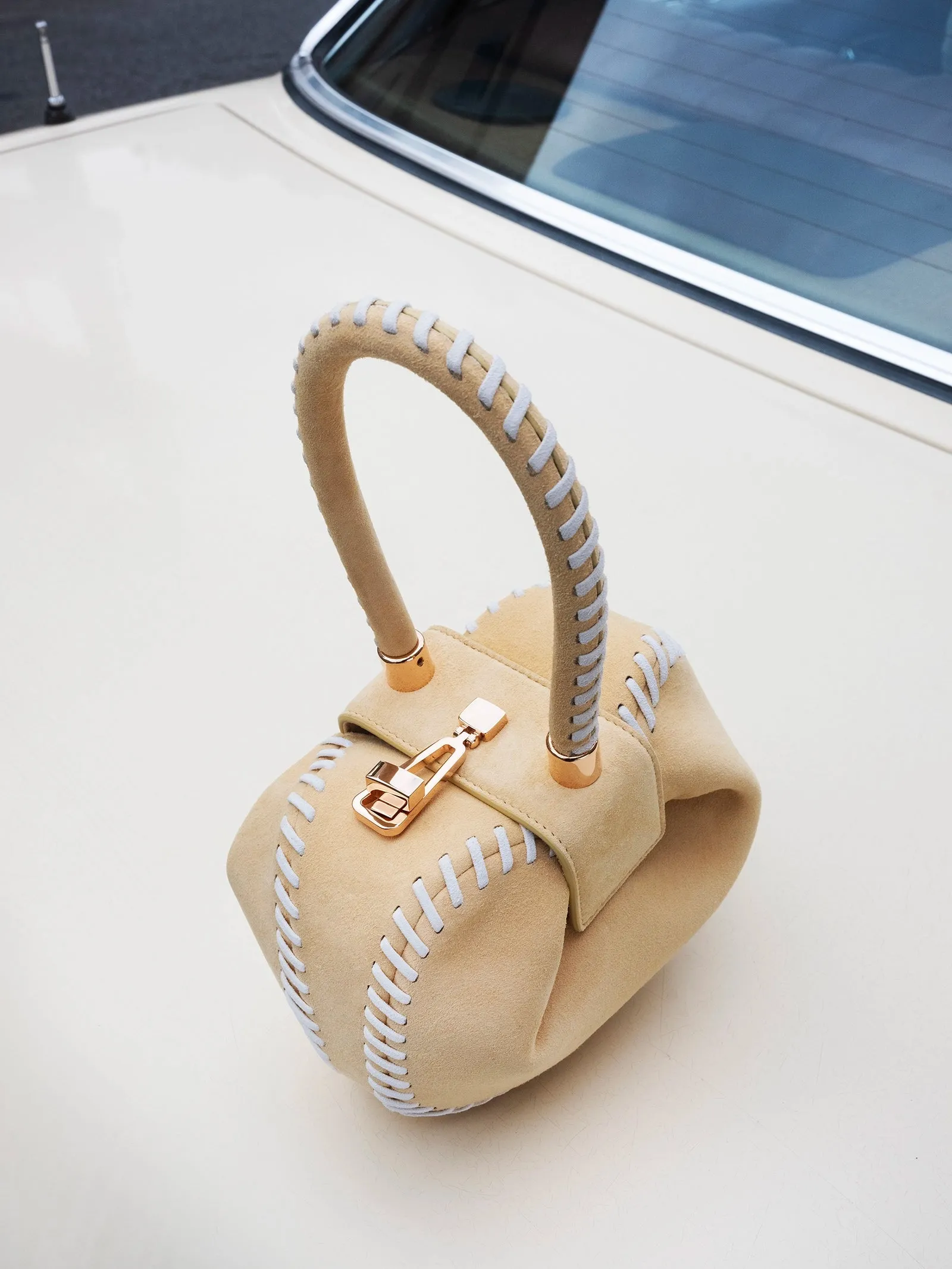 Whipstitch Demi Bag in Nude Suede