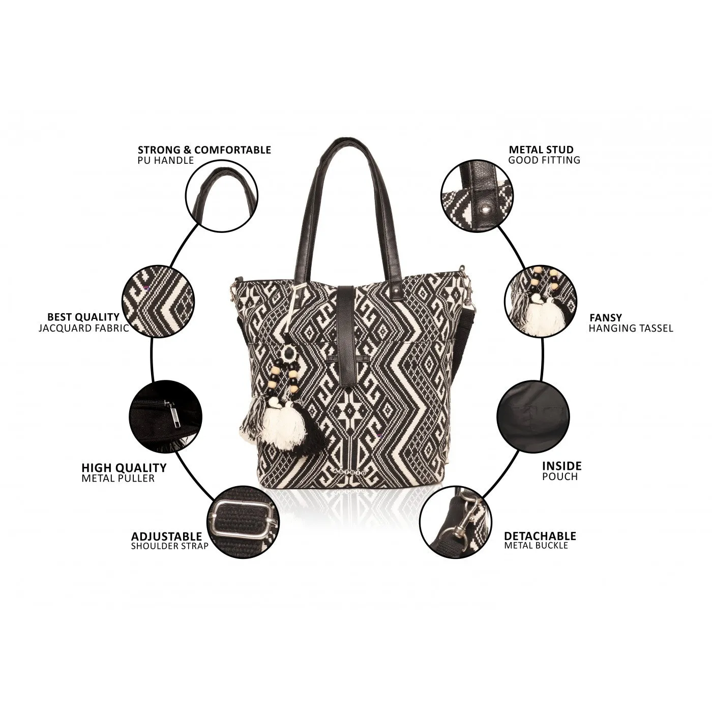 Women Black White Womens Tote Bag Medium Size