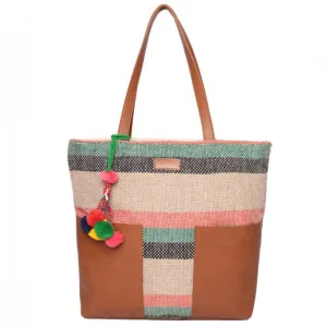 Women Striped Womens Tote Bag Medium Size With Beautiful Tassel