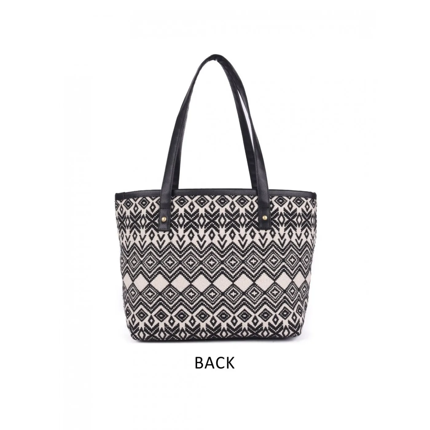 Womens Black Beaded Embroidered Woven Tote Bag