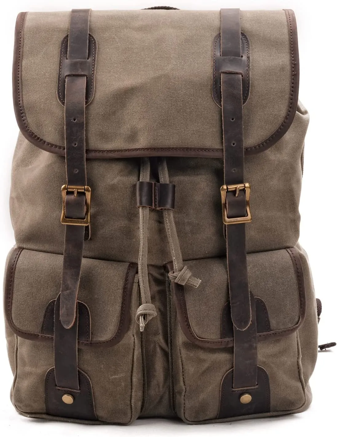 WUDON Travel Leather Backpack for Men - Travel Leather Backpack Vintage Canvas Shoulder Rucksack for School Flight Hiking