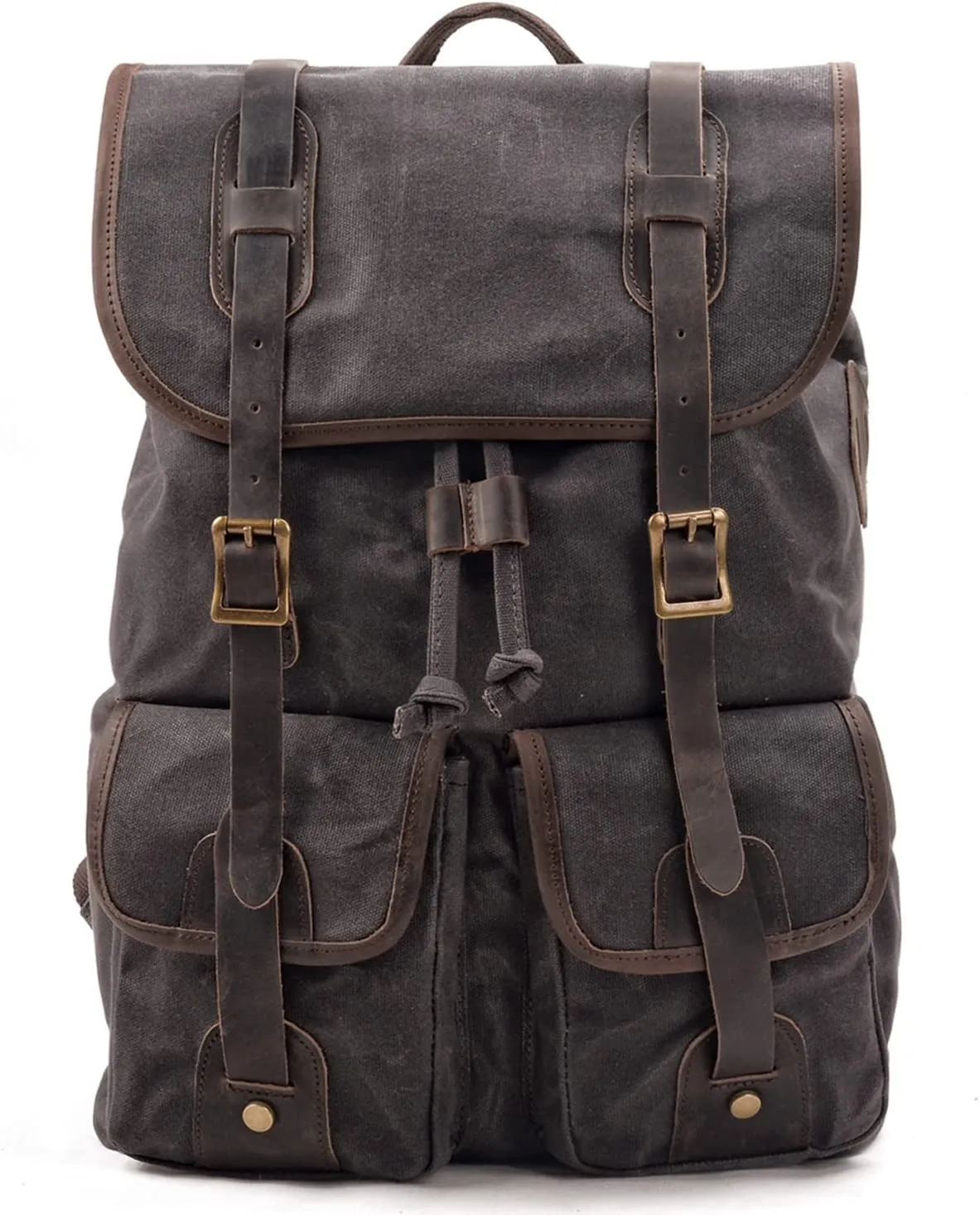 WUDON Travel Leather Backpack for Men - Travel Leather Backpack Vintage Canvas Shoulder Rucksack for School Flight Hiking