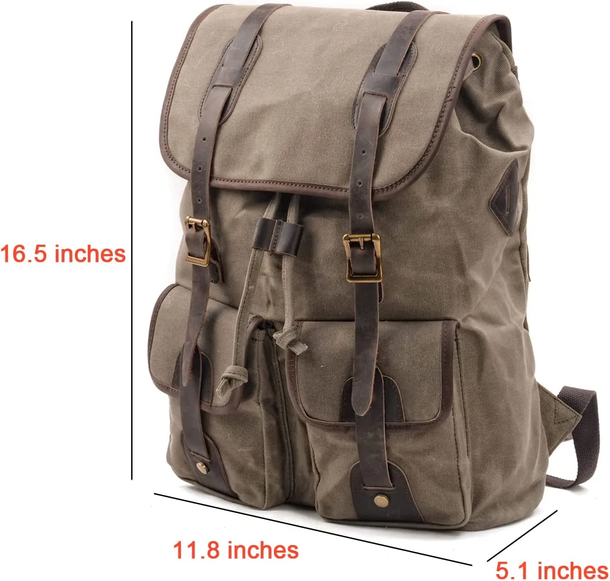 WUDON Travel Leather Backpack for Men - Travel Leather Backpack Vintage Canvas Shoulder Rucksack for School Flight Hiking