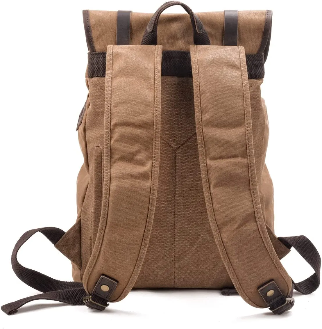 WUDON Travel Leather Backpack for Men - Travel Leather Backpack Vintage Canvas Shoulder Rucksack for School Flight Hiking