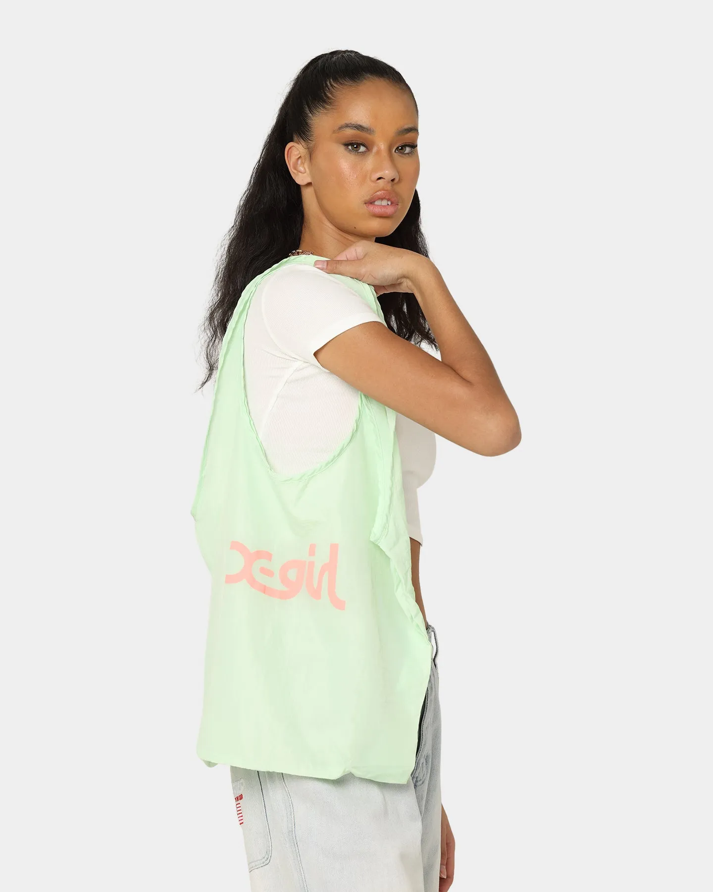 X-Girl Mills Logo Shopper Bag Lime